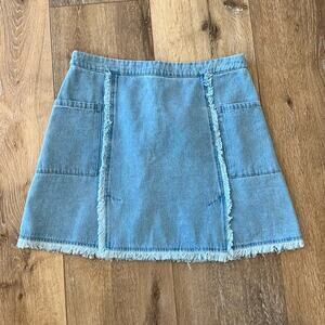 Umgee Frayed Denim Zip Back Skirt | Size Medium